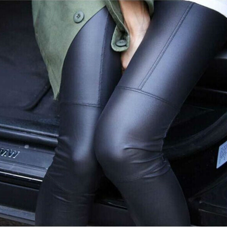 Women’s Nine-Point Pencil Pants with Faux Leather Details