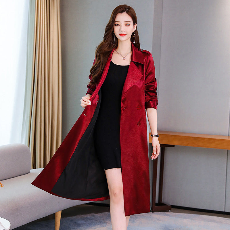 Ladies' Long Slim Suede Windbreaker for Autumn/Winter
